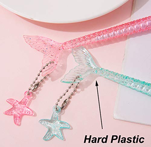 Maydahui 12PCS Cute Mermaid Shape Rollerball Pen Fish Pens Creative Crystal Flash Powder Starfish Pendant Signature Pen Black Gel Ink Design for Girls Women Student