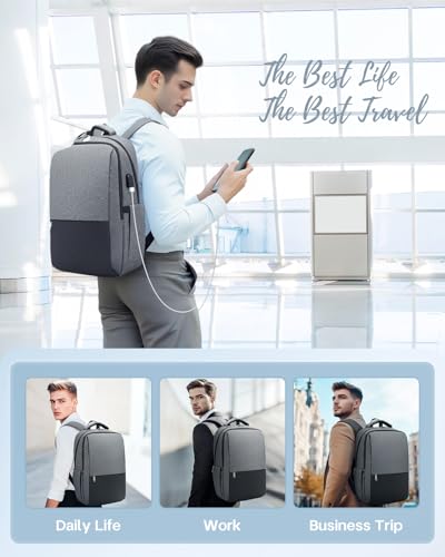 Laptop Backpack, Business Travel Backpack with Charging Port, Water Resistant Laptop Rucksack, Anti-Theft Backpack for Men Women, Fits 15.6-inch Laptop School Bag