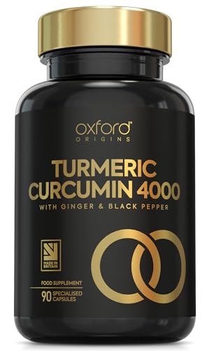 Advanced Turmeric and Black Pepper Capsules 4000mg, ONE per Day with Ginger Root | 90 Turmeric Tablets for Joint Care & Mobilty | Potent Tumeric Supplement Joints | 3 Month Supply | Made in The UK