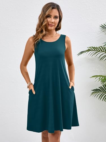 Image of KORSIS Summer Dress for Women Casual T Shirt Tank Dresses Sleeveless Swing Flowy Ladies Beach Vacation Sundress with Pocket