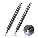 GS GLOWSEEN Lighted tip Penlight,LED Ballpoint Flashlight Writing Pens for Night Writer - 2 PK (White Light)