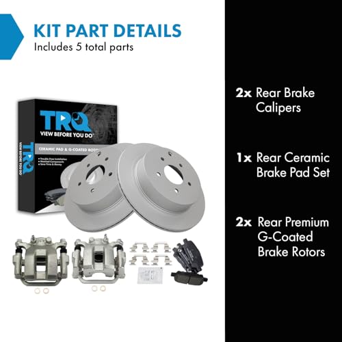 Image of TRQ Rear Brake Pad and Rotor Set Ceramic G Coated Rotors Calipers Compatible with 2003-2008 Infiniti FX35 FX45