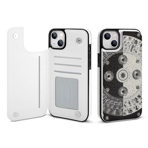 HKMNLEW Ying Yang Diagram Print Flip Phone Wallet Case iPhone 14 Plus�p�APU���U�[���C�ϏՌ��d�b�P�[�X�J�o�[ �J�[�h�z���_�[�t��