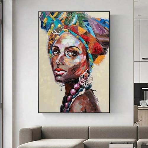 Peinture toile abstraite femme noire africaine pour masquer un mur vide