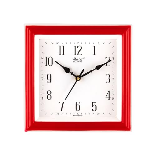 Image of Matiz Analog 30 cm X 30 cm Wall Clock | Brown | with Glass | Standard| 177 Red
