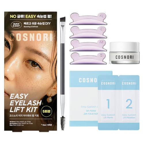 COSNORI Easy Eyelash Lift Kit - DIY Lash Lift Kit – Korean Eyelash Perm with No Glue Rods, 5 Applications, Long-Lasting Curl, Easy At-Home Curling Solution