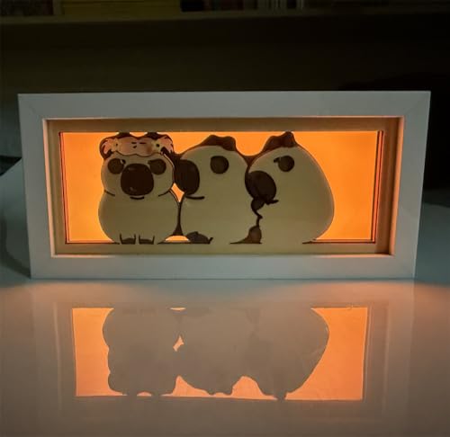 Capybara Night Light Box, Cute Handmade 3D Animal Papercut LED Lamp RGB Multi Color Paper Cut Carving Shadow Lamp Box for Bedroom Table Decor Birthday Gifts