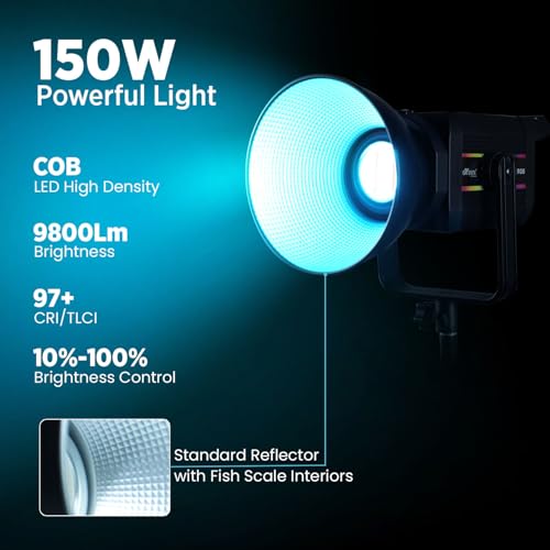 Image of HIFFIN (COB-150P) 150W RGB LED Video Light | 2800K-6800K Dimmable | 11 FX Modes | 9800 Lumens | Remote Control | 220V Power Supply | Perfect for Studio Lighting, Photography & Videography