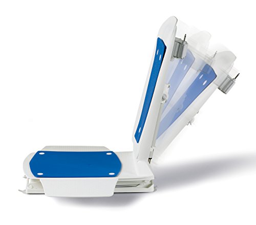 Bathmaster Deltis Bathlift, Motorized Bath and Shower Seat with Comfortable Blue Cover, Backrest, Transfer Flaps, Waterproof Hand Controller, and Rechargeable Batteries, 309�lbs Weight Capacity