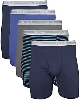 Gildan Men's Regular Leg Boxer Brief 5 Pack, Large, Mixed Navy