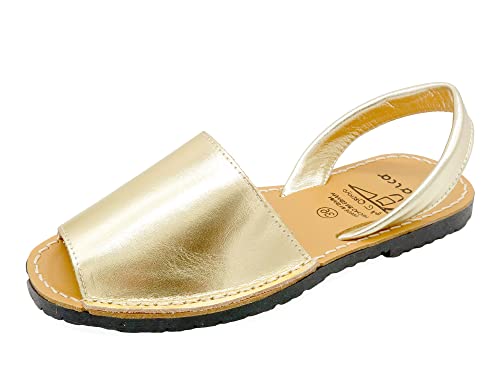 Avarca Sandalias de Piel para Mujer Abarca Menorquina metálico Dorado Oro talla 40 EU