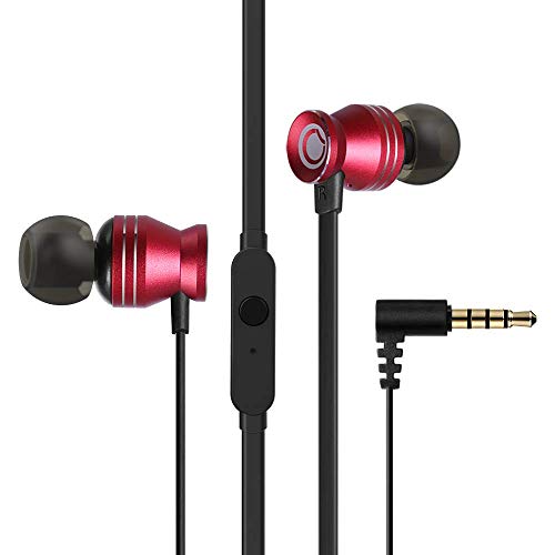 Wired Earbuds in-Ear Stereo Earphones with Microphone Deep Bass Ear Buds Premium Sound Noise Isolating Headphones with 3.5mm Audio Output for Phone, Laptop, MP3, iOS/Android Devices(C300-Red)