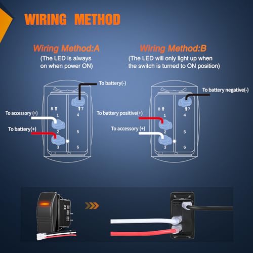 Image of Nilight Marine Rocker Switch LED Light Bar 3 PIN with Orange Backlit | Toggle Switches On Off SPST 20A /12V 10A /24V with Jumper Wires Set for Cars Trucks Boat ATVs UTVs RVs