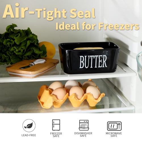 Hasense-Butter-Dish-with-Lid-Ceramic-Butter-Dish-with-Knife-for-Countertop-Airtight-Covered-Butter-Keeper-Container-Large-Black-Butter-Holder-for-Refrigerator-Farmhouse-Kitchen-Decor-Gift Hasense Butter Dish with Lid Ceramic Butter Dish with Knife for Countertop Airtight Covered Butter Keeper Container Large Black Butter Holder for Refrigerator Farmhouse Kitchen Decor Gift