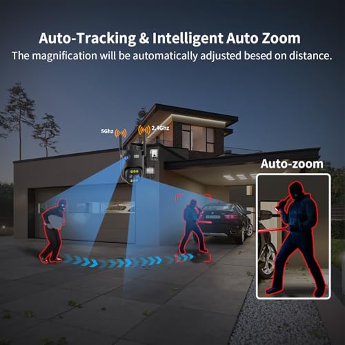 Image of Triple-Lens Outdoor Security Camera with 10X Hybrid Zoom,Wired 2.4G /5G WiFi Camera for Home Security,24 /7 Continuous Recording,Plug-in Power,Auto Motion Tracking,Work With NVR /DVR Surveillance System