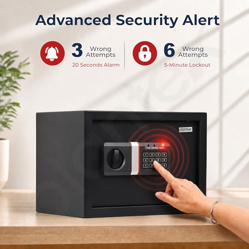 Image of Plantex 22 Litre Hotel Safe Tijori Box /Safe Locker for Home /Digital Locker /Electronic Safety Locker with Master & User Dual Code Access with Emergency Key /2 Years Warranty By Plantex (Black)