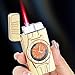 Windproof Red Flame Butane Lighter, Push Button Switch, Electronic Ignition, with Clock, Reusable, Adjustable Flame, Gift for Men(Gold)