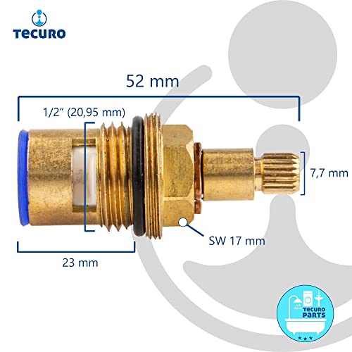 tecuro Universal Ventil-Innenoberteil 1/2 Zoll Keramisch dichtend 90° Drehung blau rechtsschließend Passend für Armaturen im Bad und Küche, 25536