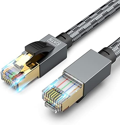 SNANSHI 200 ft Ethernet Cable - Cat 8 Ethernet Cable 200 ft Heavy Duty 26AWG Nylon Braided High Speed Cat8 Network LAN Patch Cord, 40Gbps 2000Mhz SSTP Double Shielded Long Ethernet Cable