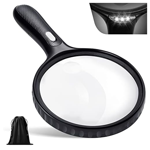 Magnifying Glass with Light, 5.5 Inch Large Magnifier 3X 10X Handheld Illuminated Lighted Magnifier with 3 LED Lights Storage Bag Clean Cloth for Seniors Reading Inspection Coins Exploring