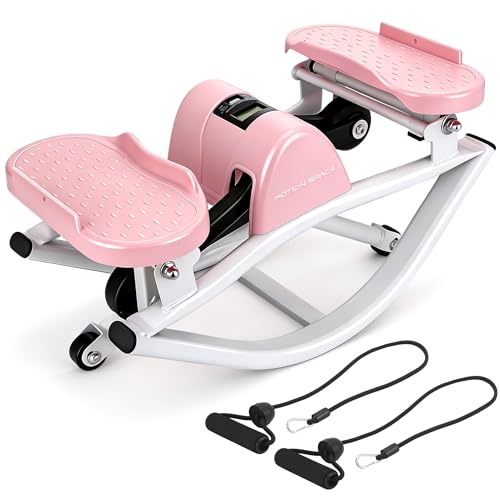 Rocking Stepper Machine, Fun Cardio Equipment with Resistance Bands, Space Saving Fitness Stepper, Quiet Skate Motion Workout for Home Office
