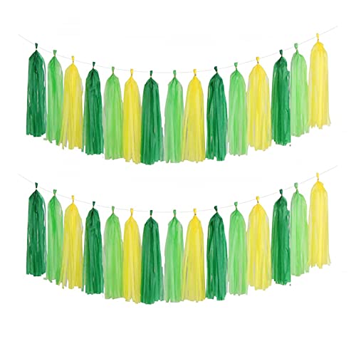 Image of Green Light Green and Yellow Tassel Garland Banner Paper Tassels for Party Decorations,Pack of 15