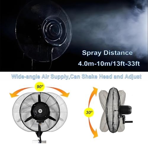 30-Inch Wall Mount Misting Fan with 15L Water Tank, High Velocity Outdoor Fan, 3-Speed Waterproof Patio Cooler for Shop, Garage, Greenhouse, Commercial Use