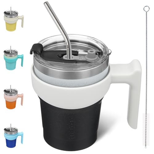 Image of BJPKPK 10 oz Mini Tumbler with Lid, Straw & Handle, Insulated Steel Cup