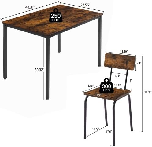 Miniatura 4 de anwickjeff Juego de mesa de comedor para 4 mesas de bar y sillas, juego de 5 piezas de mesa de cocina rectangular de madera de metal industrial y 4
