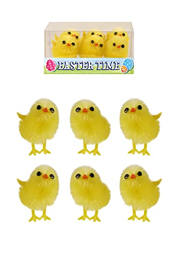 HENBRANDT Pack of 6 Fluffy Yellow Chicks Mini Easter Chick Decorations for Easter Art and Crafts Little Chicken Spring Decorations Kids Egg Hunt Easter Bonnet Decoration and Cake Decorations
