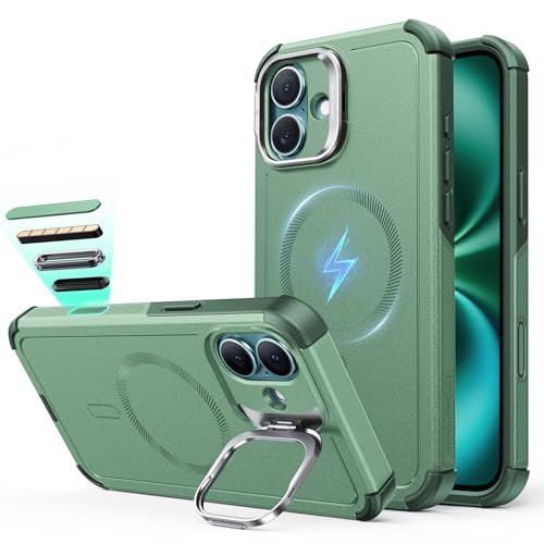 Image of ESR for iPhone 16 Plus Phone Case with Stand, 23ft Military-Grade Drop Protection with Camera Control, Shock-Absorbing Rugged Cover, Compatible with MagSafe Accessories, Cyber Series, Light Green