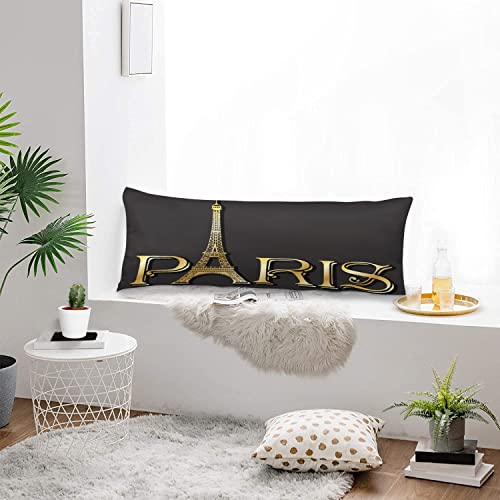Paris Body Pillow Cover Eiffel Tower Paris Theme Decor Cushion Long Pillowcase With Zipper Decorative Bedding Pillow Cases Rustic Pillow Covers For Couch,Sofa,Bedroom,Home Gifts 20"X54",Black Golden #TOP3
