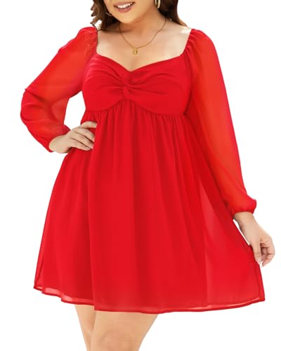 Image of Pinup Fashion Plus Size Graduation Homecoming Chiffon A-line Short Dress | Chiffon, sweetheart neck, square back neckline, ruched front bust, A-line short dress, suitable for graduation, homecoming
