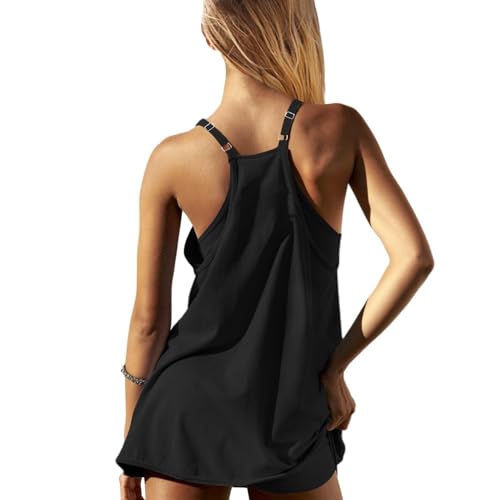 Image of UNIANKIYA Womens Workout Romper Dress with Shorts Underneath Sleeveless Spaghetti Straps Athletic Outfits Casual Vacation