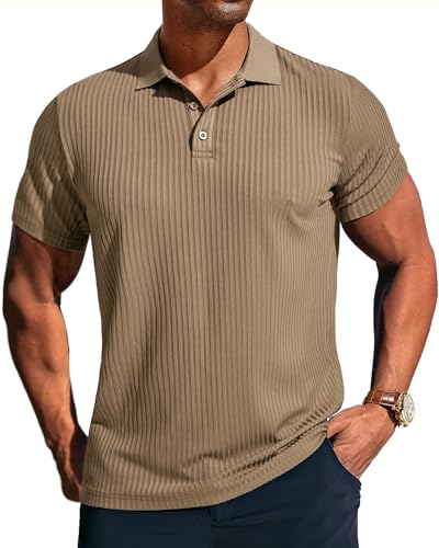PJ PAUL JONES Polo Shirts for Men Retro Lightweight Pullover Polo T Shirts for Golf Bowling Light Brown L