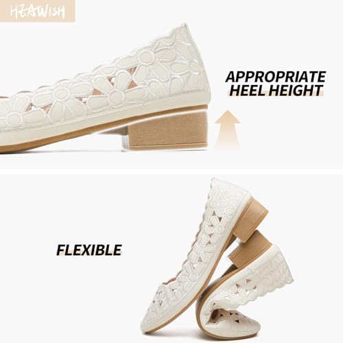 Image of HEAWISH Women's Women's Flats Shoes Ballet Flats for Women,Black Flats Floral Dress Shoes with Heel,Pu Leather Flats Shoes Women Dressy Comfortable Slip on Loafer