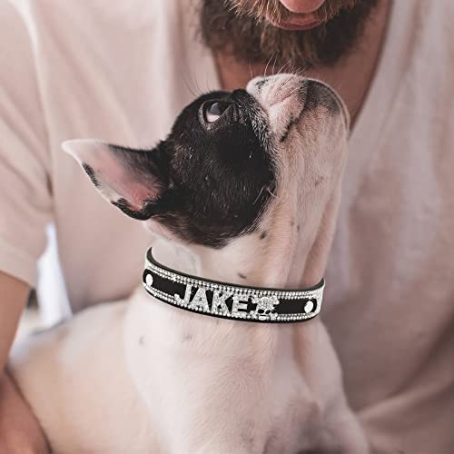 Senristar Personalisierte Bling Strass Hundehalsband mit Namen, Benutzerdefinierte Glitter Crystal Diamond Hundehalsband für Kleine Mittlere Große Hunde