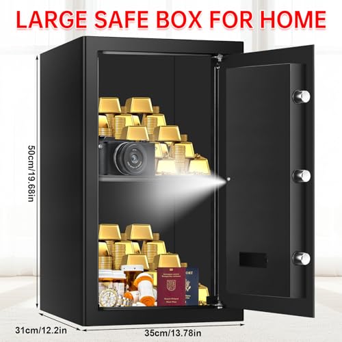 3.4 Cuft Large Safes for Home Use Fire and Water Proof, Anti-Theft Digital Security Safe Box With Programmable Keypad & Spare Keys, Home Safes Water and Fireproof for Documents Money Valuables