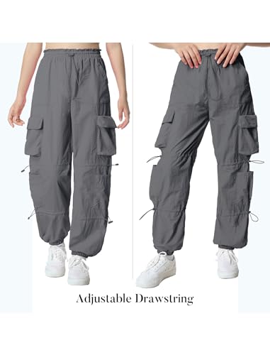 Image of EXARUS Girls Parachute Pants Cargo Hip Hop Wide Leg Baggy Y2K Teen | Tween Casual School Dance Streetwear with Pockets Elastic Waist Youth Junior Kids Bottoms Hiking 8-14Y