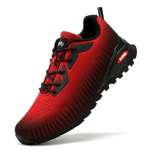 Kricely Zapatillas de Trail Running Hombre Outdoor Antideslizantes Transpirables Zapatos de Senderismo Zapatillas Trekking Tenis Calzado Deporte Ligero Casuales Sneakers Rojo 43