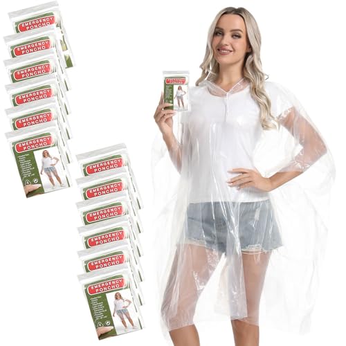 Image of 4 /6 /12 Pack Disposable Rain Ponchos for Adults - Emergency Rain Poncho for Camping Hiking Travelling
