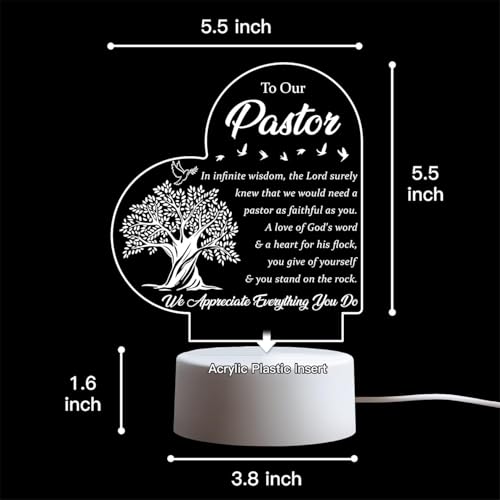 Image of Pastor Appreciation Gifts - Engraved Acrylic Night Light, Pastor Gifts for Women, Anniversary, Religious Christian Gifts, Christmas Gifts for Pastor, Thank You Present Tabletop Gift