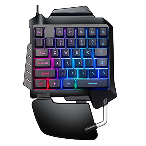 Muzrunq Mini Clavier Clavier Un Clavier à Une Main Clavier de Jeu à Une Main Mini Backlit Mechanical Mechanical Single Tableau câblé avec Le Repose-Poignet pour Ordinateur de Bureau PC Cover