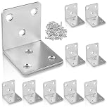 Xyxu L Brackets for Wood, 10pack Heavy Duty 50x50x50mm Metal Right Angle Corner Sleeper Brackets for Wood with 60pcs Screws, 2mm Thick Galvanised Steel 90 Degree L Shaped Bracket for DIY, Home Repair