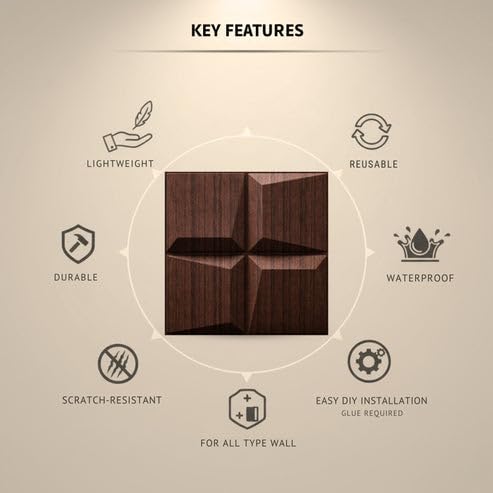 Image of Kayra Decor 3D PVC Wall Panels for Bedroom & Living Room | Cube Design | Walnut Wood Color | 19.7 x 19.7 Inch | Pack of 18 | 42.48 Sq Ft