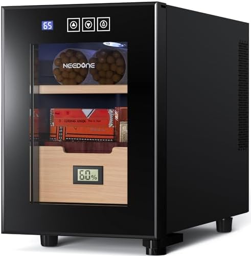 NEEDONE 16L Cooler Humidor, Electric Humidors 100 Counts Capacity with Spanish Cedar Wood Drawer Shelves and Digital Hygrometer Displays, Electronic Cooler Cabinet Humidor Gift for Men