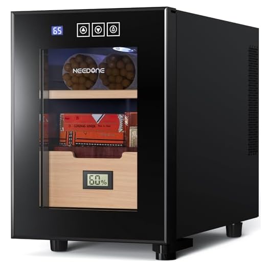 NEEDONE Humidor 16L, Electric Cooler Humidors for 100 Counts, Electronic Cabinet with Cooling Control, Spanish Cedar Wood Drawer Shelves, Digital Hygrometer Displays, Gift for Men