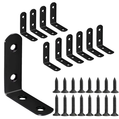 Image of 10-Pack Stainless Steel L Brackets, Metal Angle Bracket, Corner Brackets, Corner Braces, Furniture Connector Support Brackets with Screws for Wood Furniture Chairs Desk Garden (L Shape Black 10pcs)