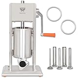 Beeketal 'BT03' Edelstahl Industrie Wurstfüllmaschine (3 L Volumen) SGS-geprüft, Profi Wurstfüller mit gehärtetem 2 Gang Vollmetall-Getriebe und 90° Aluguss Handkurbel, inkl. 5 Fülltüllen