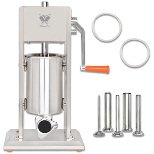Produktfoto von Beeketal 'BT03' Edelstahl Industrie Wurstfüllmaschine (3 L Volumen) SGS-geprüft, Profi Wurstfüller mit gehärtetem 2&hellip;
